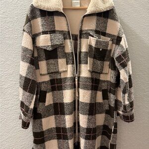 Varley Black and Cream Plaid Teddy Jacket